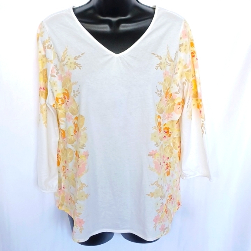 Pendleton Shirt Womens Size XL petite Floral Watercolor 3/4 Sleeve Lightweight